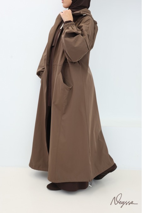 Long casual jacket in water-repellent fabric, for veiled women