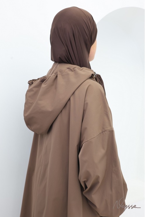 Long casual jacket in water-repellent fabric, for veiled women