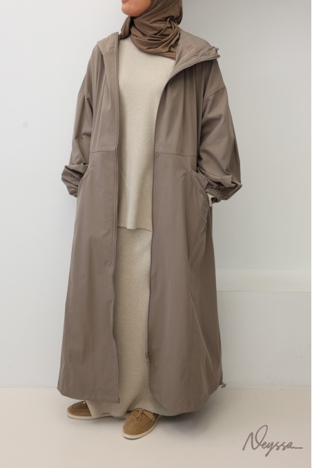 Parka anorak taupe rosé pour femme tissu coupe vent hydrofuge