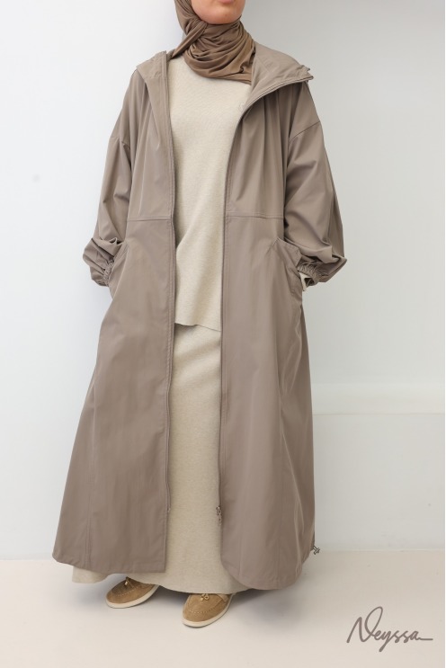 Parka anorak taupe rosé pour femme tissu coupe vent hydrofuge