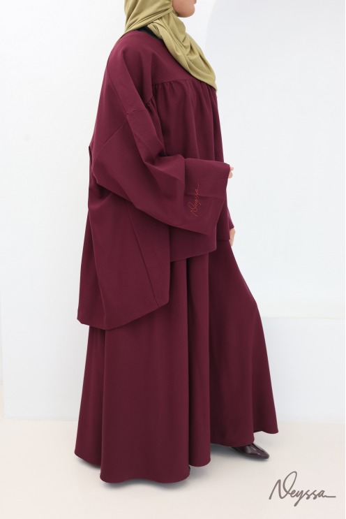 Ensemble jupe évasée avec tunique tissu épais burgundy