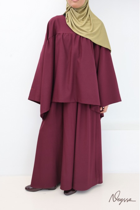 Flared Skirt and Tunic Set in Thick Burgundy Fabric