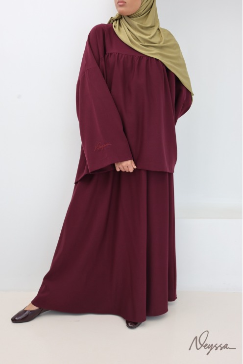 Ensemble jupe évasée avec tunique tissu épais burgundy