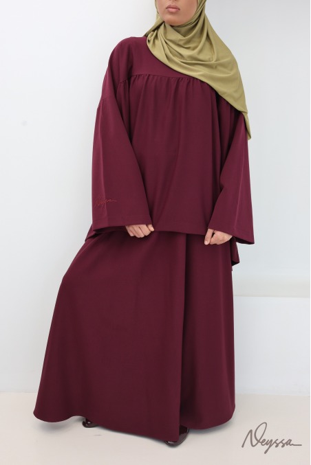 Ensemble jupe évasée avec tunique tissu épais burgundy