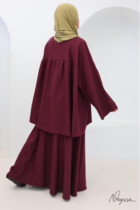 Ensemble jupe évasée avec tunique tissu épais burgundy