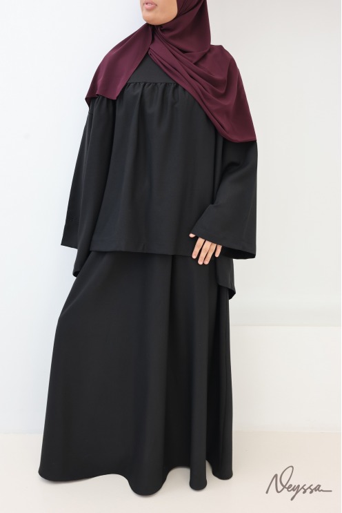 Ensemble tunique et jupe longue évasée noir