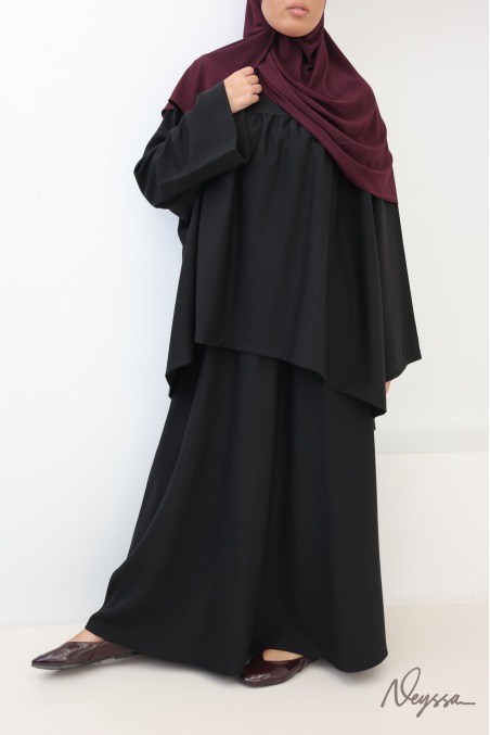 Ensemble tunique et jupe longue évasée noir