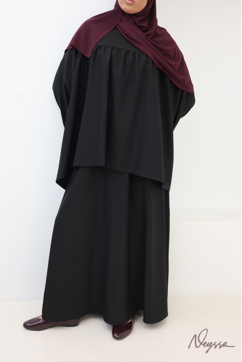 Ensemble tunique et jupe longue évasée noir
