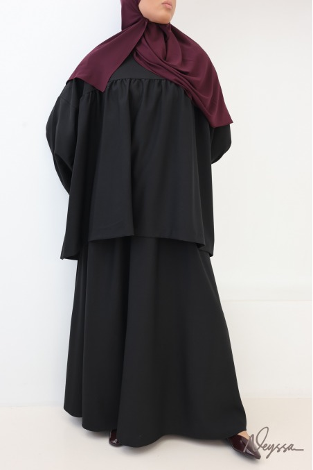 Ensemble tunique et jupe longue évasée noir