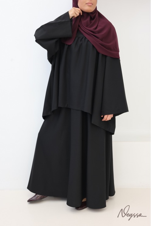 Ensemble tunique et jupe longue évasée noir