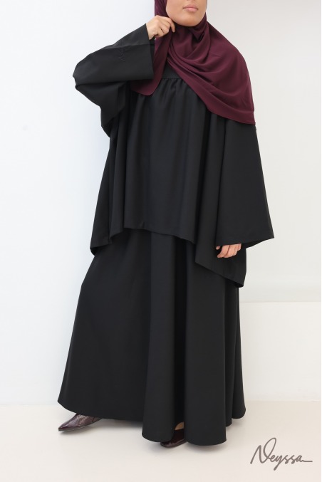 Ensemble tunique et jupe longue évasée noir