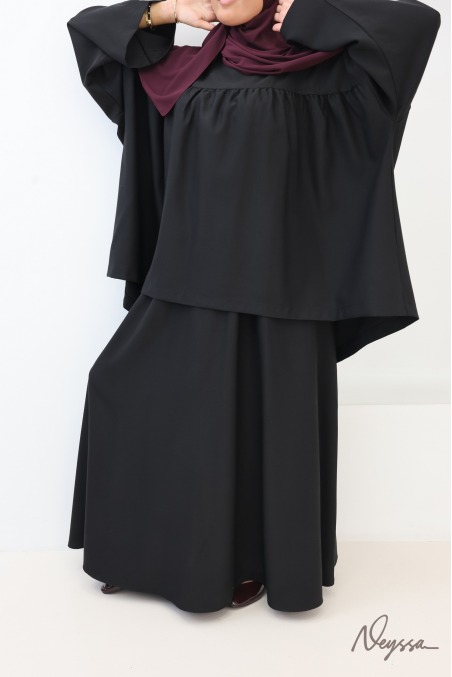 Ensemble tunique et jupe longue évasée noir