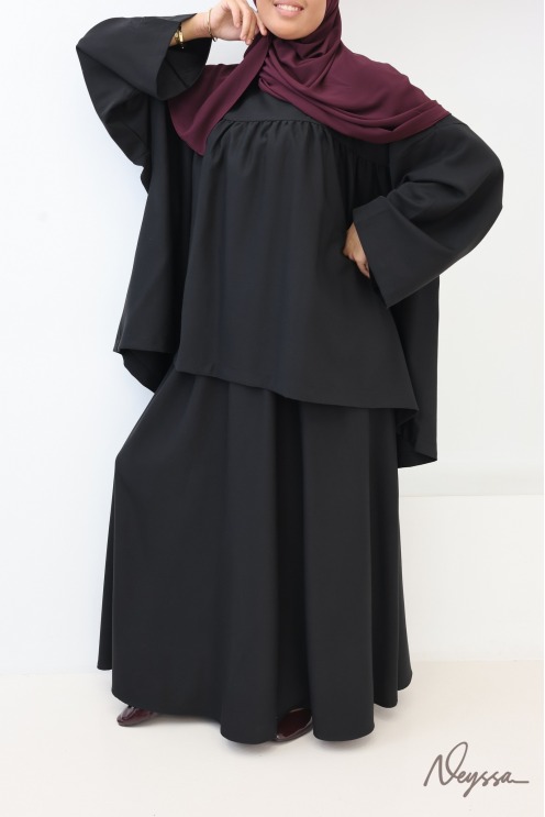 Ensemble tunique et jupe longue évasée noir