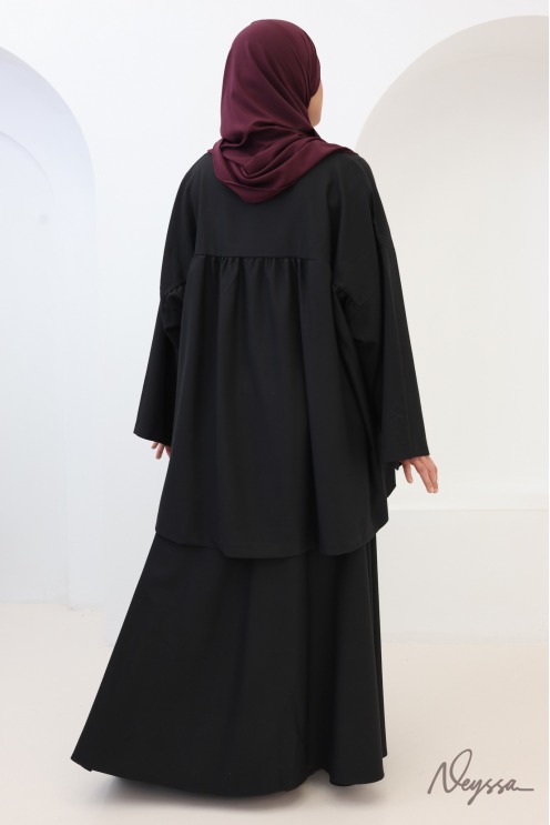 Set aus Tunika und langem, ausgestelltem Rock in Schwarz