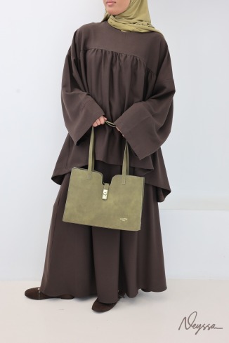 Ensemble 2 pièces marron tissu doux épais pour femme hijabi