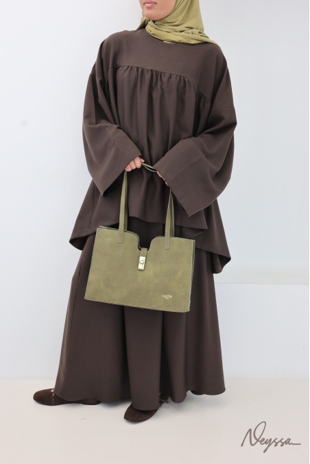 Ensemble 2 pièces marron tissu doux épais pour femme hijabi