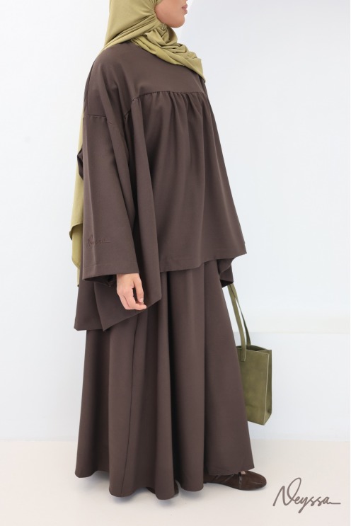 Ensemble 2 pièces marron tissu doux épais pour femme hijabi