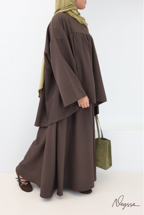 Ensemble 2 pièces marron tissu doux épais pour femme hijabi