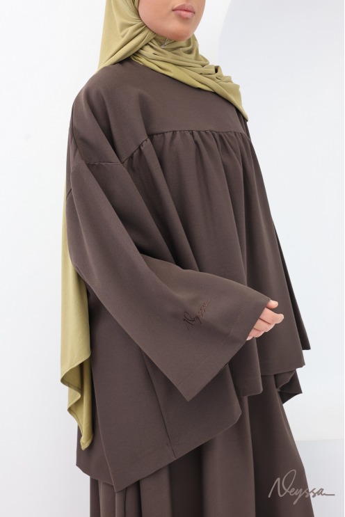 Ensemble 2 pièces marron tissu doux épais pour femme hijabi