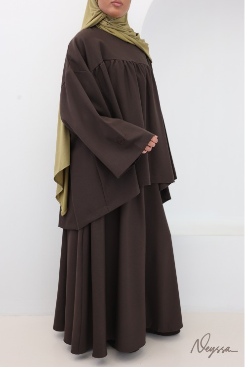 Ensemble 2 pièces marron tissu doux épais pour femme hijabi