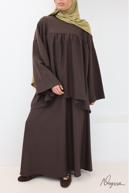 Ensemble 2 pièces marron tissu doux épais pour femme hijabi