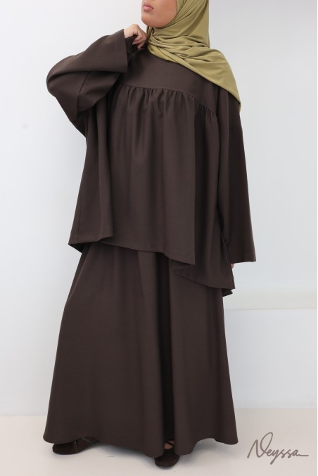 Ensemble 2 pièces marron tissu doux épais pour femme hijabi
