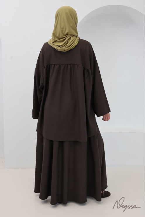 Ensemble 2 pièces marron tissu doux épais pour femme hijabi