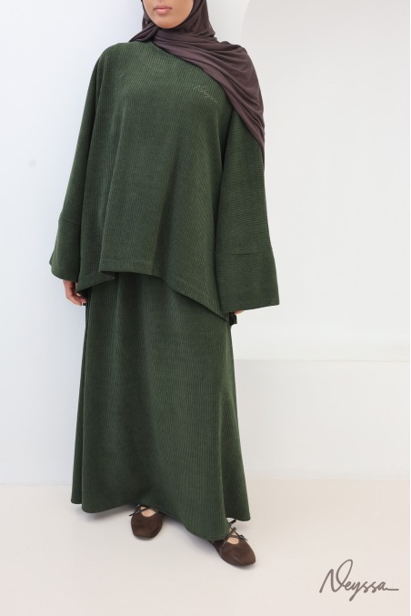 Veiled women's skirt set in khaki corduroy, modest fashion
