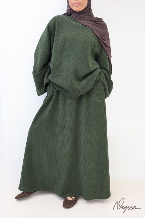 Veiled women's skirt set in khaki corduroy, modest fashion