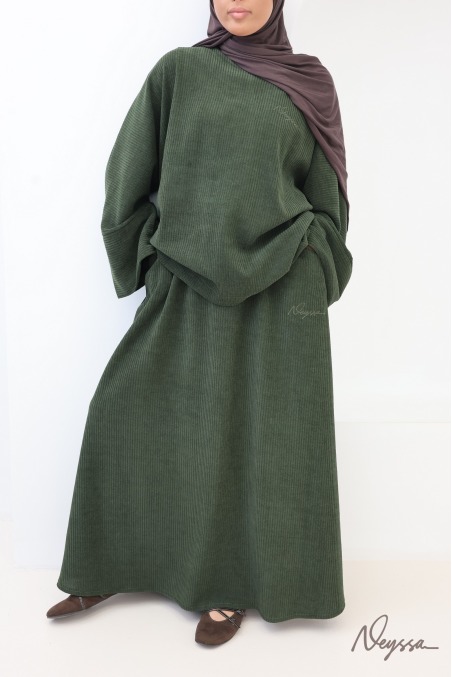 Veiled women's skirt set in khaki corduroy, modest fashion