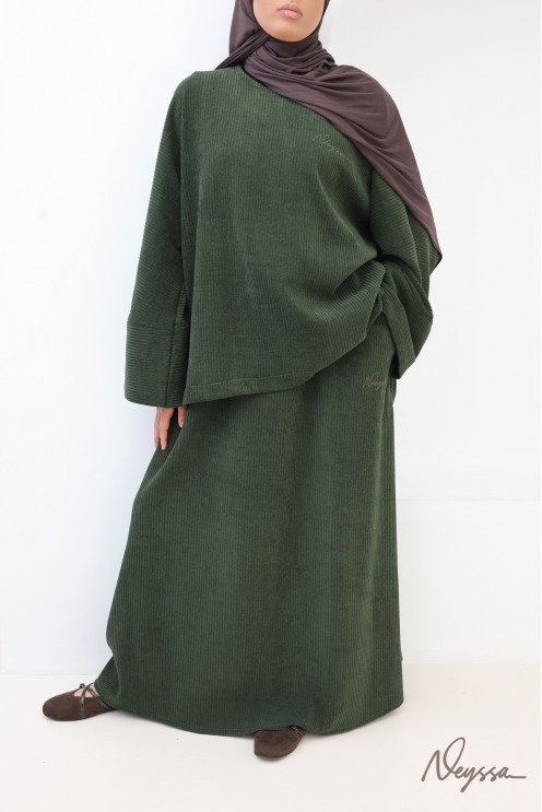 Veiled women's skirt set in khaki corduroy, modest fashion