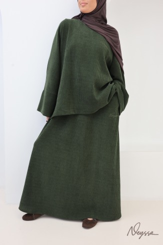 Veiled women's skirt set in khaki corduroy, modest fashion