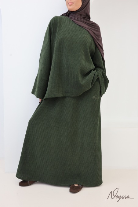 Veiled women's skirt set in khaki corduroy, modest fashion