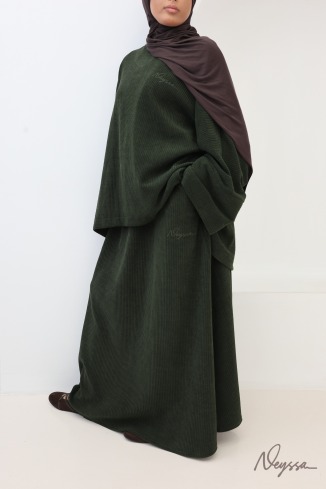 Veiled women's skirt set in khaki corduroy, modest fashion