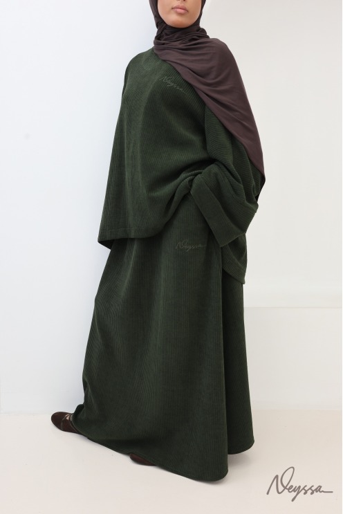 Ensemble verschleierte Frau Rock aus khakifarbenem Cord, modest fashion