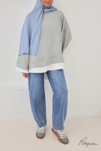 Oversize-Sweatshirt für Damen, 95 % Baumwolle, mit Lagen-Effekt 2