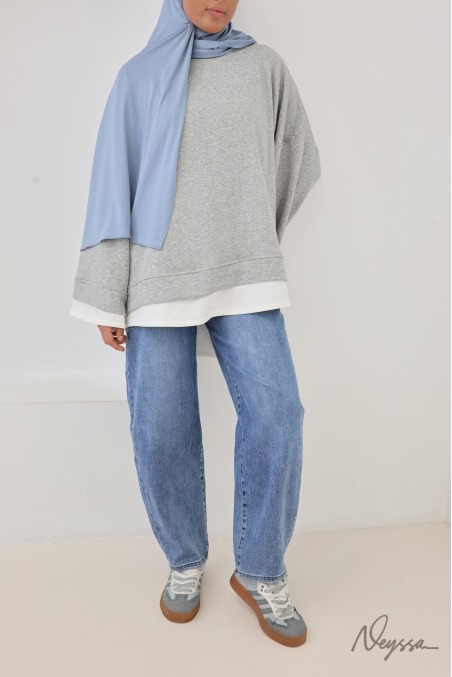Oversize-Sweatshirt für Damen, 95 % Baumwolle, mit Lagen-Effekt