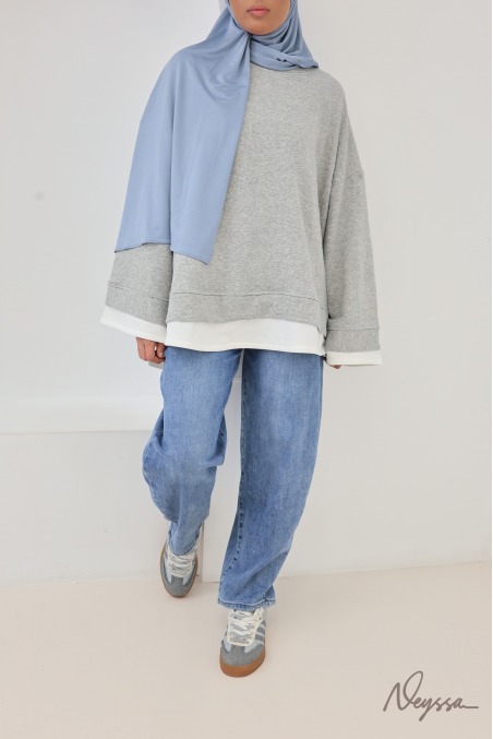 Oversize-Sweatshirt für Damen, 95 % Baumwolle, mit Lagen-Effekt