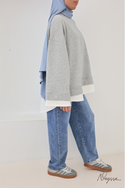 Sweat oversize femme 95% coton effet superposé
