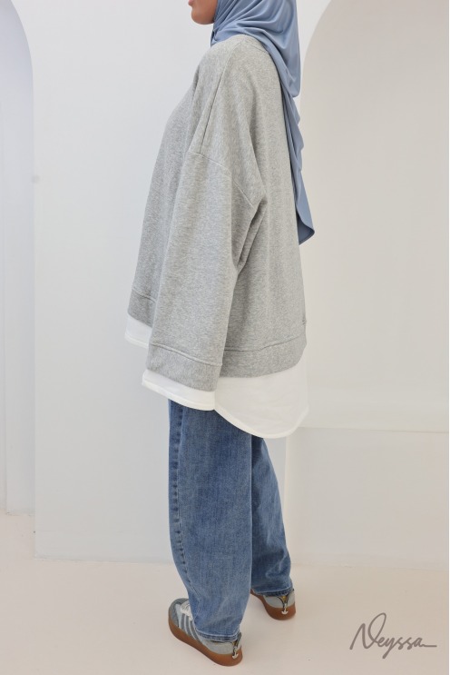 Sweat oversize femme 95% coton effet superposé