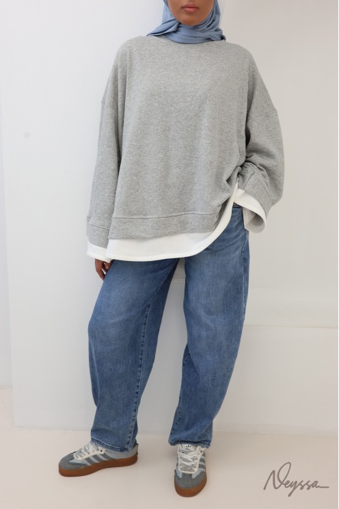 Oversize-Sweatshirt für Damen, 95 % Baumwolle, mit Lagen-Effekt