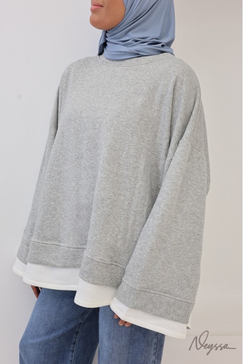 Oversize-Sweatshirt für Damen, 95 % Baumwolle, mit Lagen-Effekt