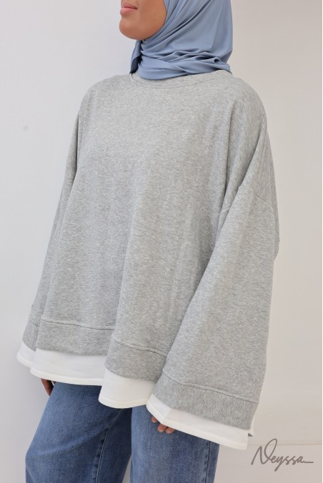 Oversize-Sweatshirt für Damen, 95 % Baumwolle, mit Lagen-Effekt