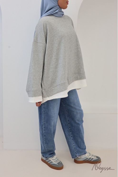 Sweat oversize femme 95% coton effet superposé