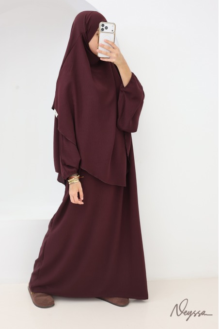 Ensemble abaya khimar en jazz noir pour femme hijabi tenue légiférer