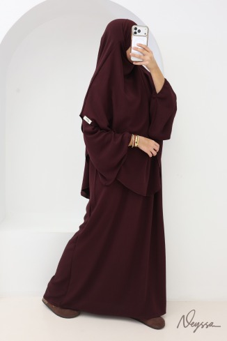 Ensemble abaya khimar en jazz noir pour femme hijabi tenue légiférer