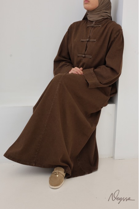 Jeanskleid aus 100 % Baumwolle im japanischen Stil, Farbe Schokolade