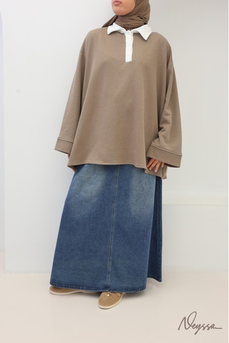 Pull femme ample style polo manches longues Neyssa