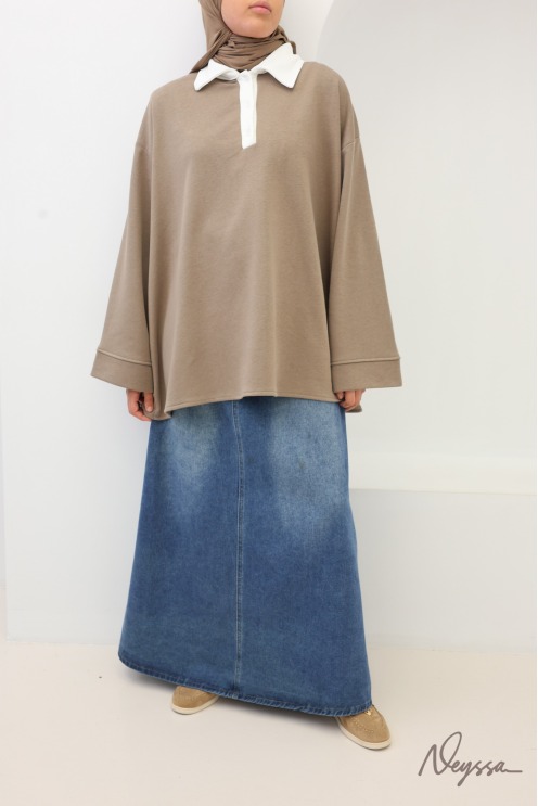 Pull femme ample style polo manches longues Neyssa