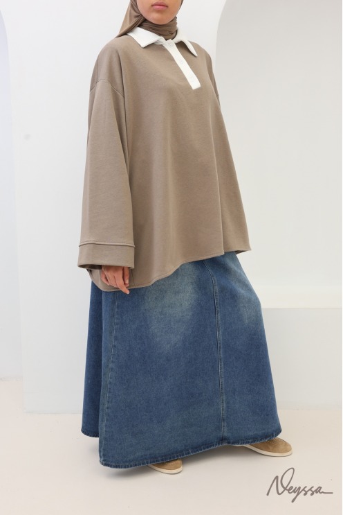 Pull femme ample style polo manches longues Neyssa